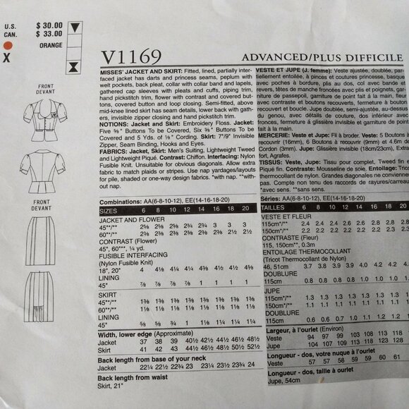 Vogue 1169 Skirt & Jacket Sewing Pattern Plus Size 14-20 UNCUT FF Rebecca Taylor - Picture 7 of 12